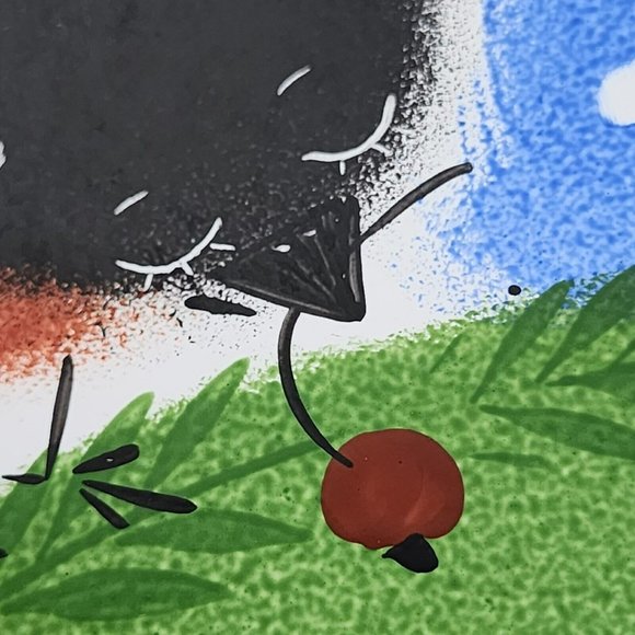 Helina Tilk Hand Painted Tile Trivet Snow Birds Berries Red Breasted Blue Sky - Picture 6 of 8